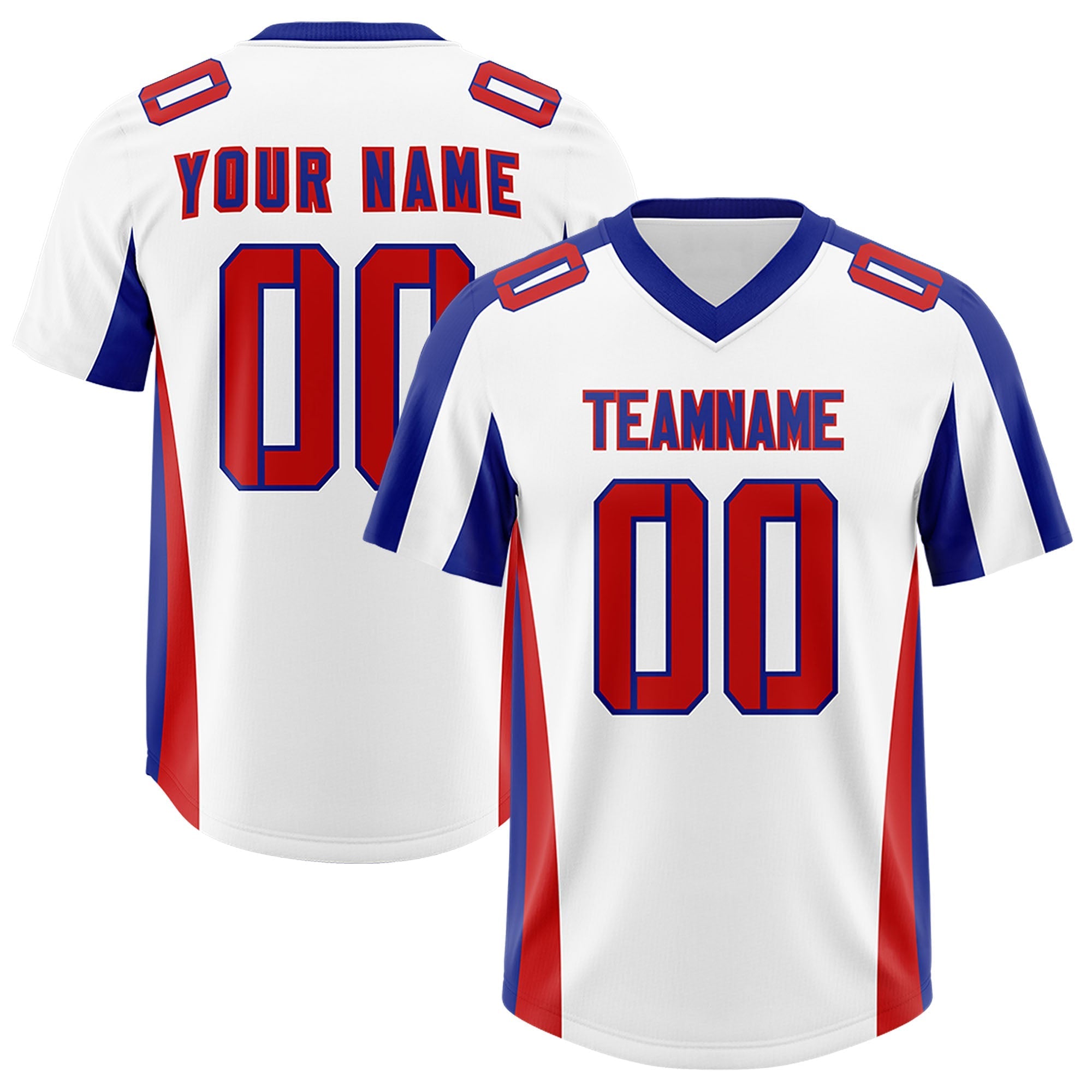 Custom White Royal Side Stripe Pattern Authentic American Football Jersey