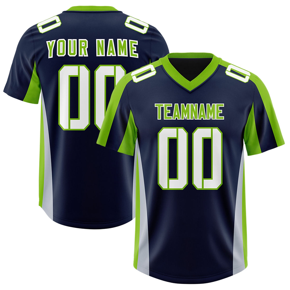 Custom Navy Neon Green Side Stripe Pattern Authentic American Football Jersey