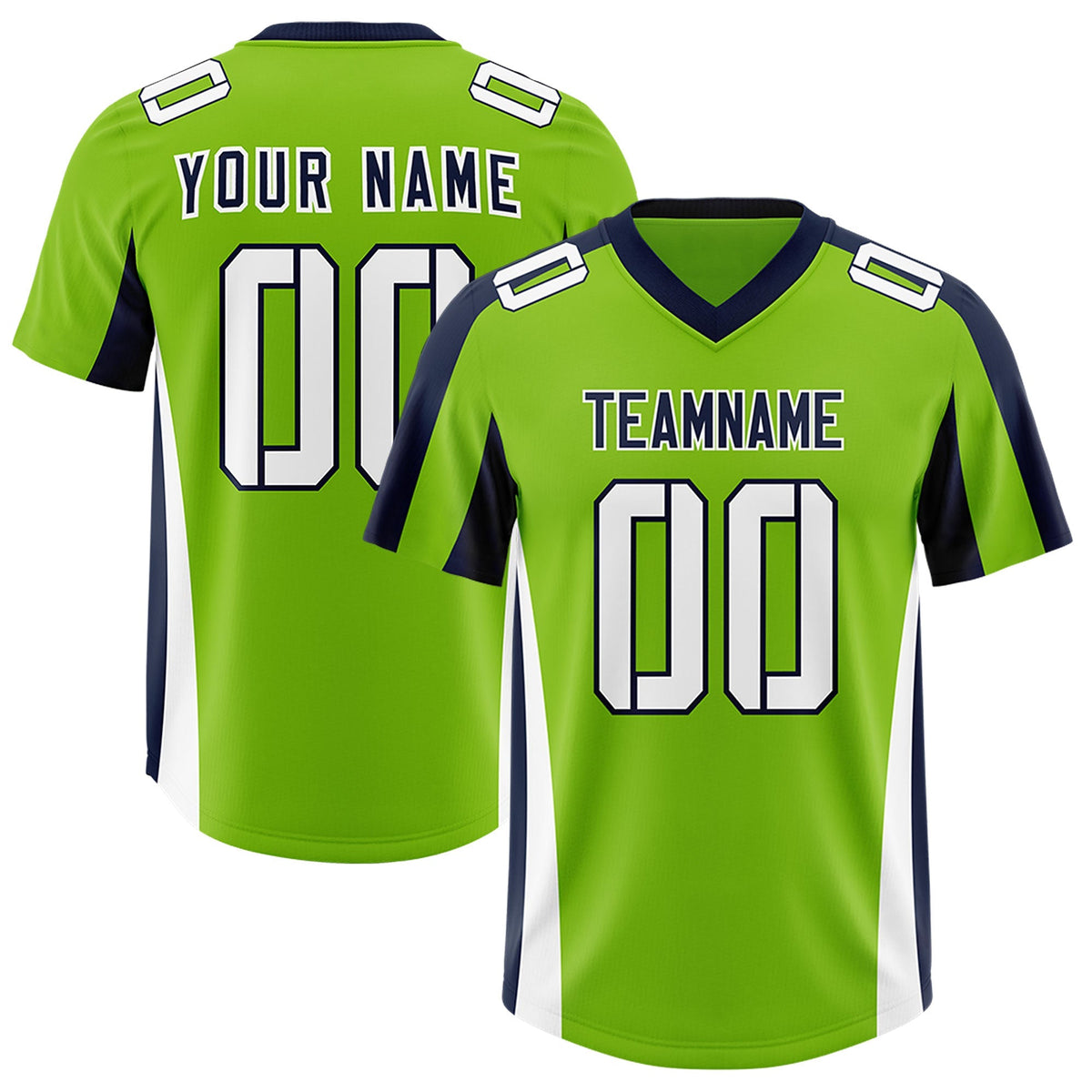 Custom Neon Green Navy Side Stripe Pattern Authentic American Football Jersey