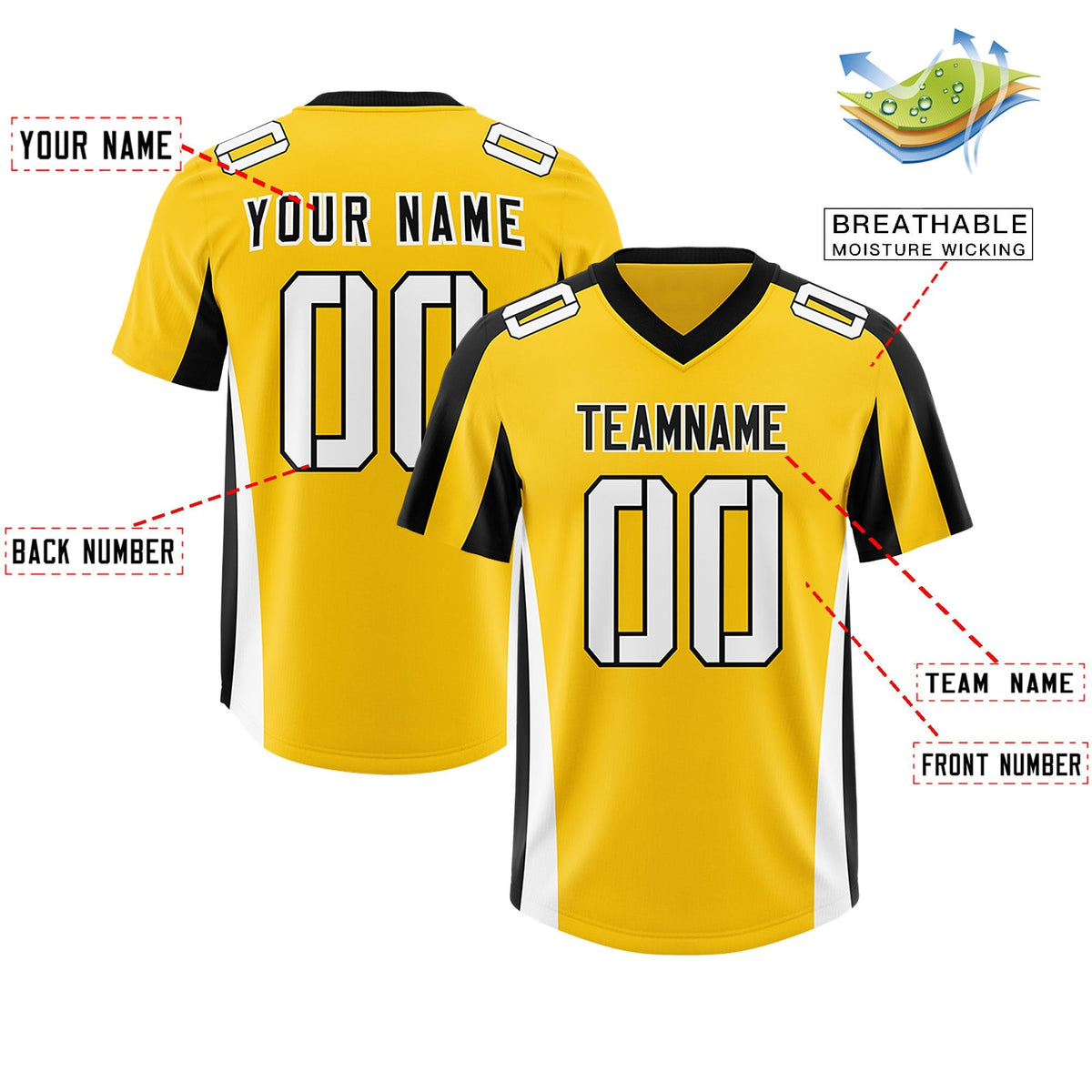 Custom Gold Black Side Stripe Pattern Authentic American Football Jersey