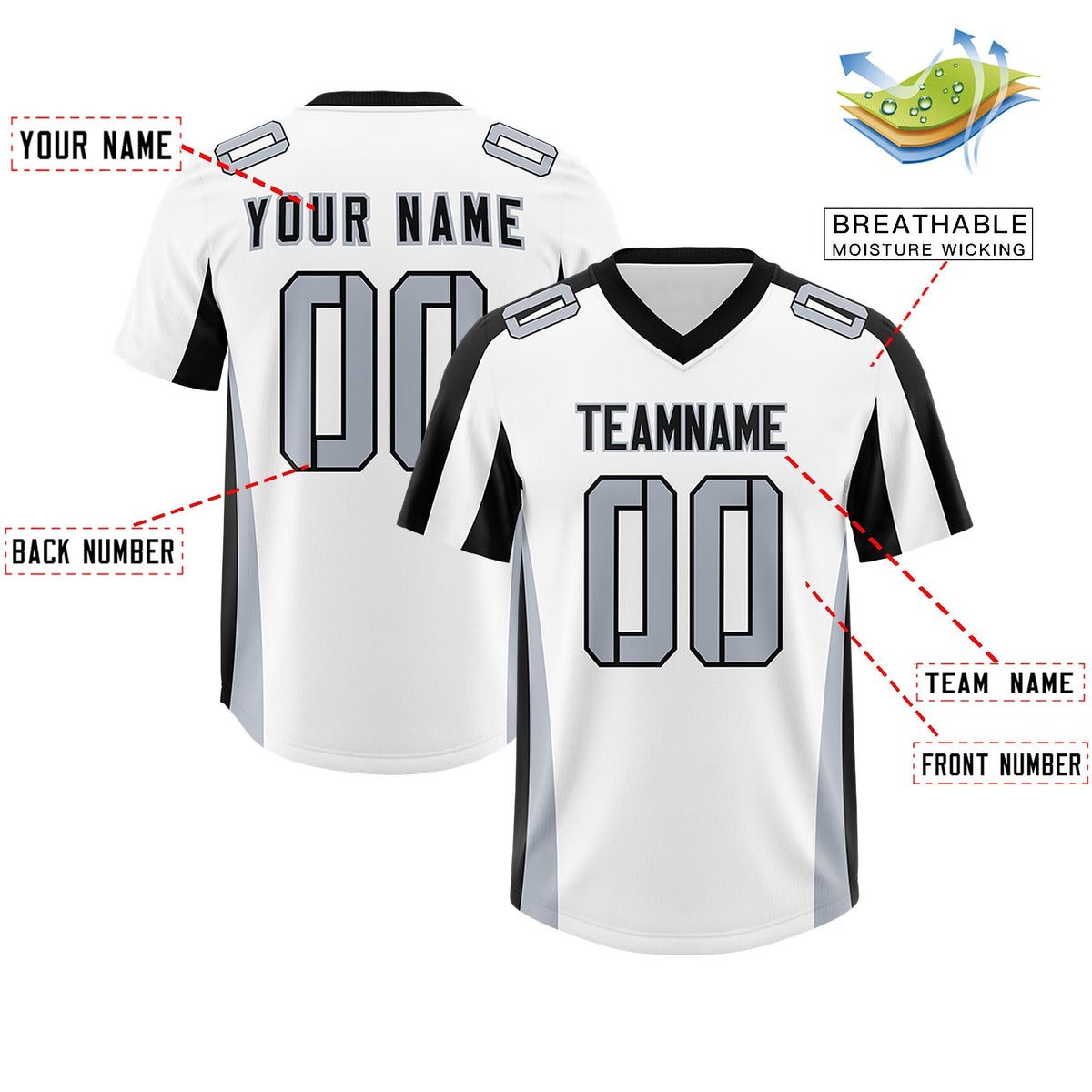 Custom White Black Side Stripe Pattern Authentic American Football Jersey