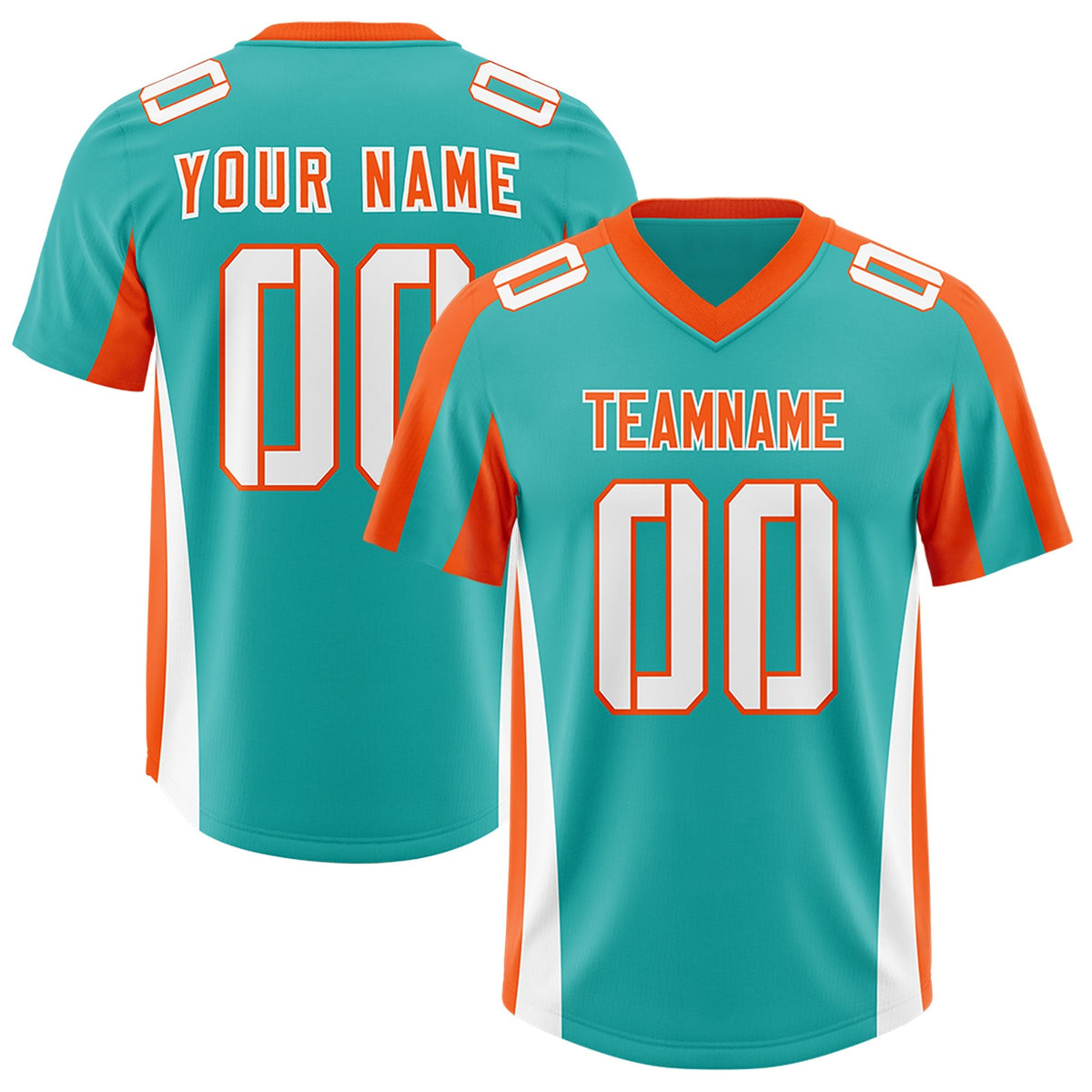 Custom Aqua Orange Side Stripe Pattern Authentic American Football Jersey