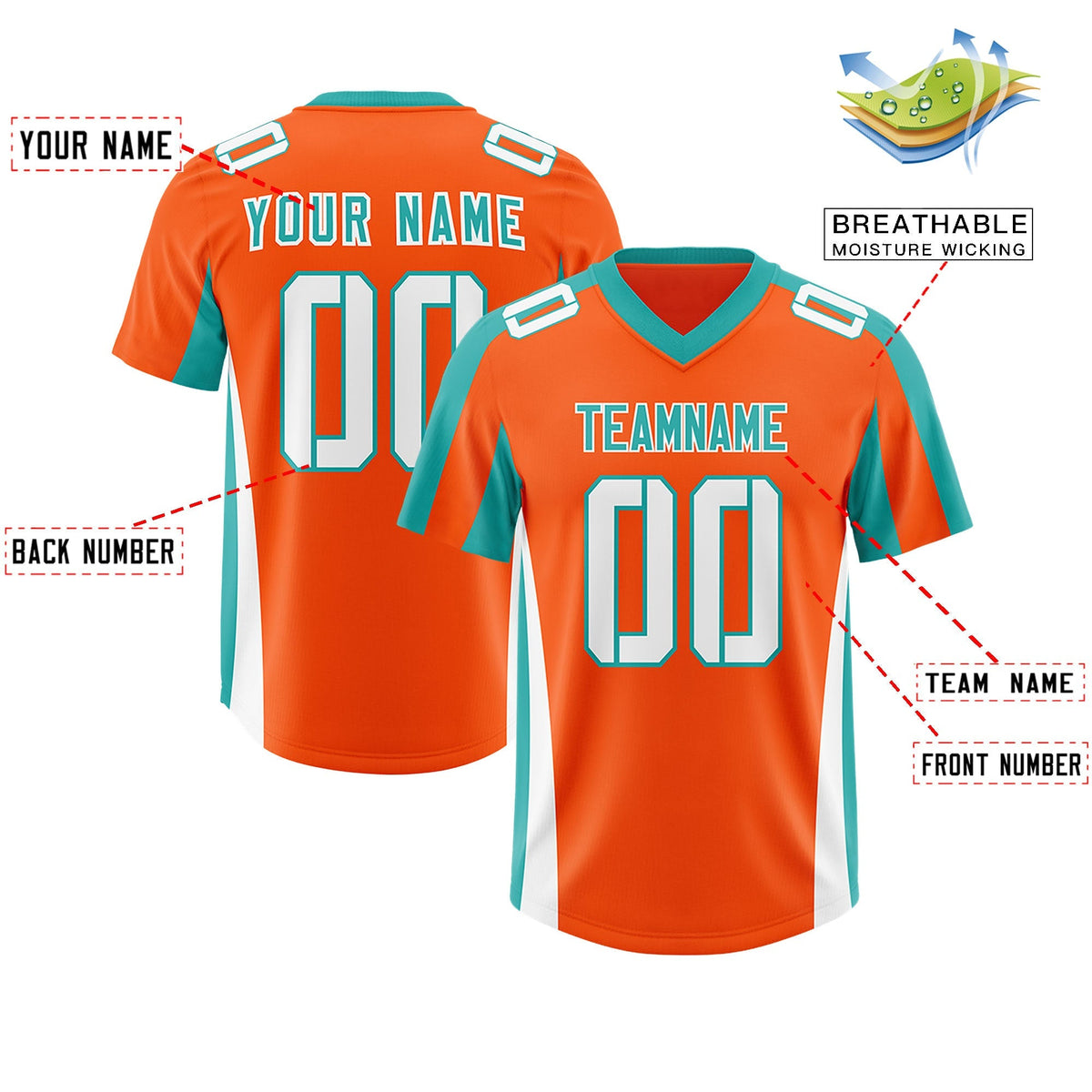 Custom Orange Aqua Side Stripe Pattern Authentic American Football Jersey