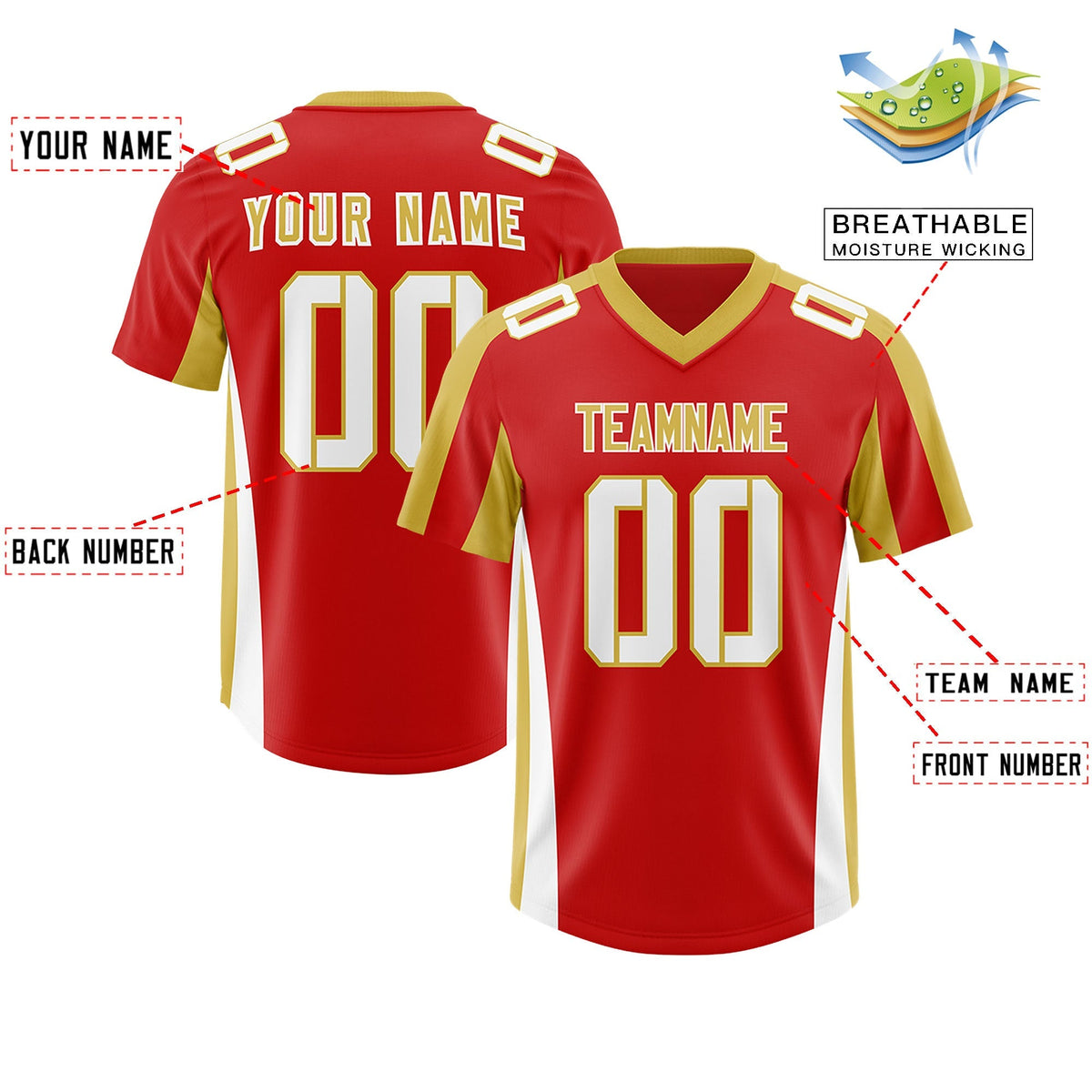 Custom Red Old Gold Side Stripe Pattern Authentic American Football Jersey