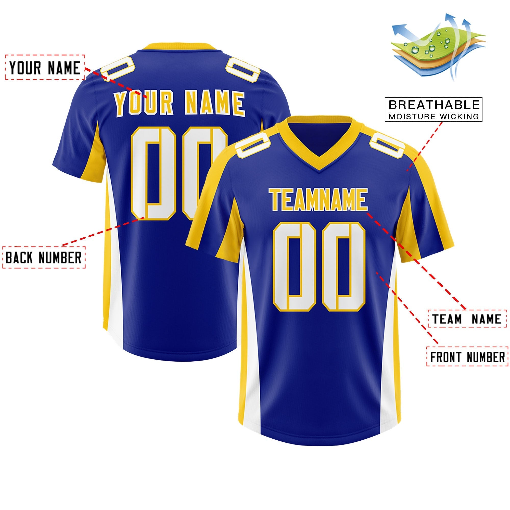 Custom Royal Gold Side Stripe Pattern Authentic American Football Jersey