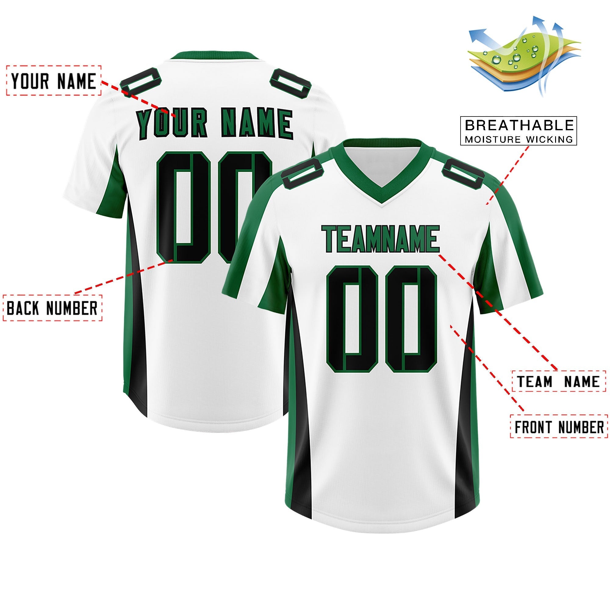 Custom White Kelly Green Side Stripe Pattern Authentic American Football Jersey