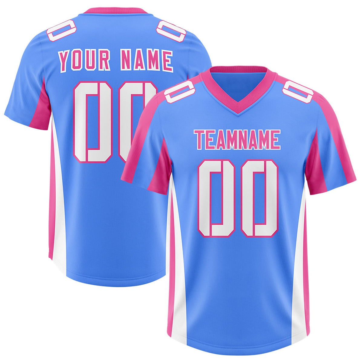 Custom Powder Blue Pink Side Stripe Pattern Authentic American Football Jersey
