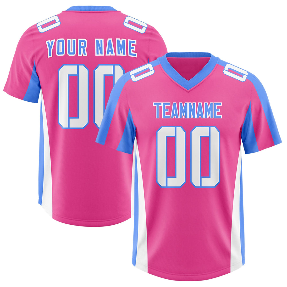 Custom Pink Powder Blue Side Stripe Pattern Authentic American Football Jersey