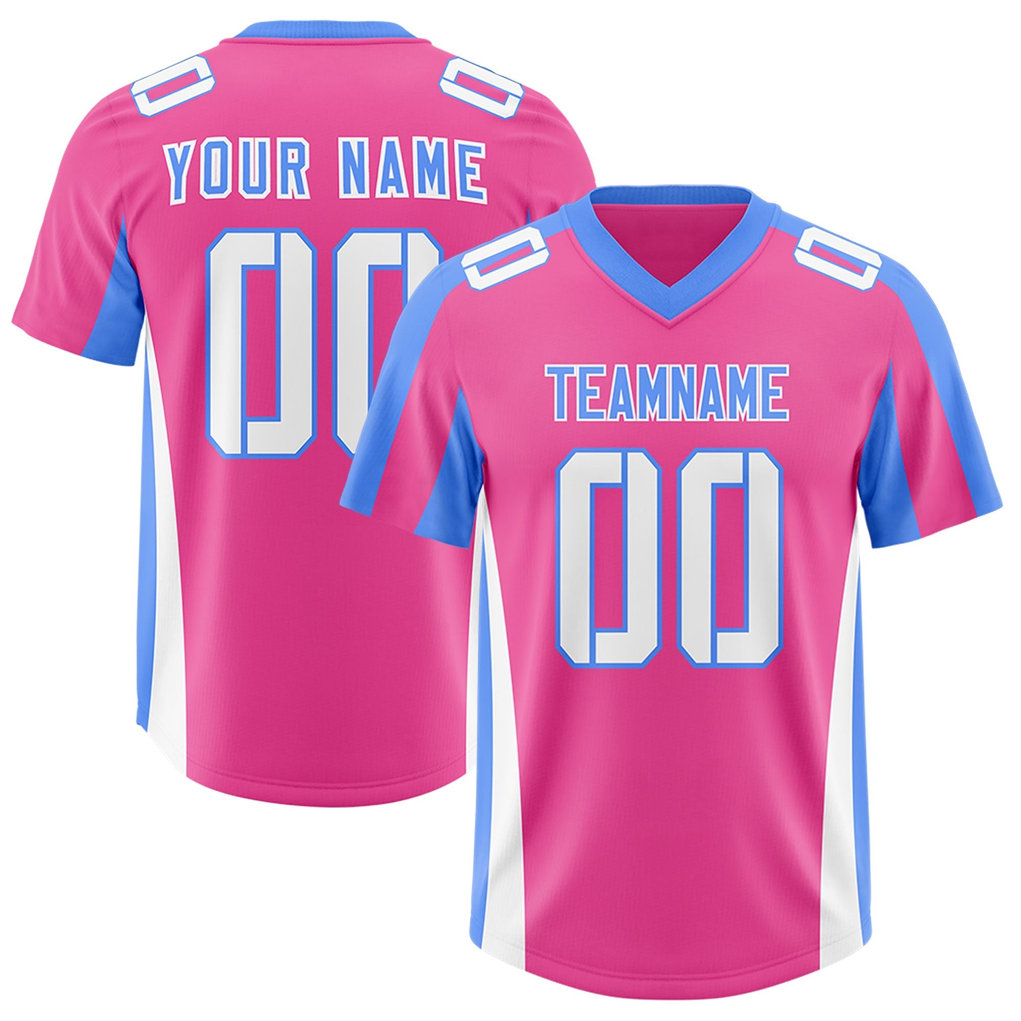Custom Pink Powder Blue Side Stripe Pattern Authentic American Football Jersey