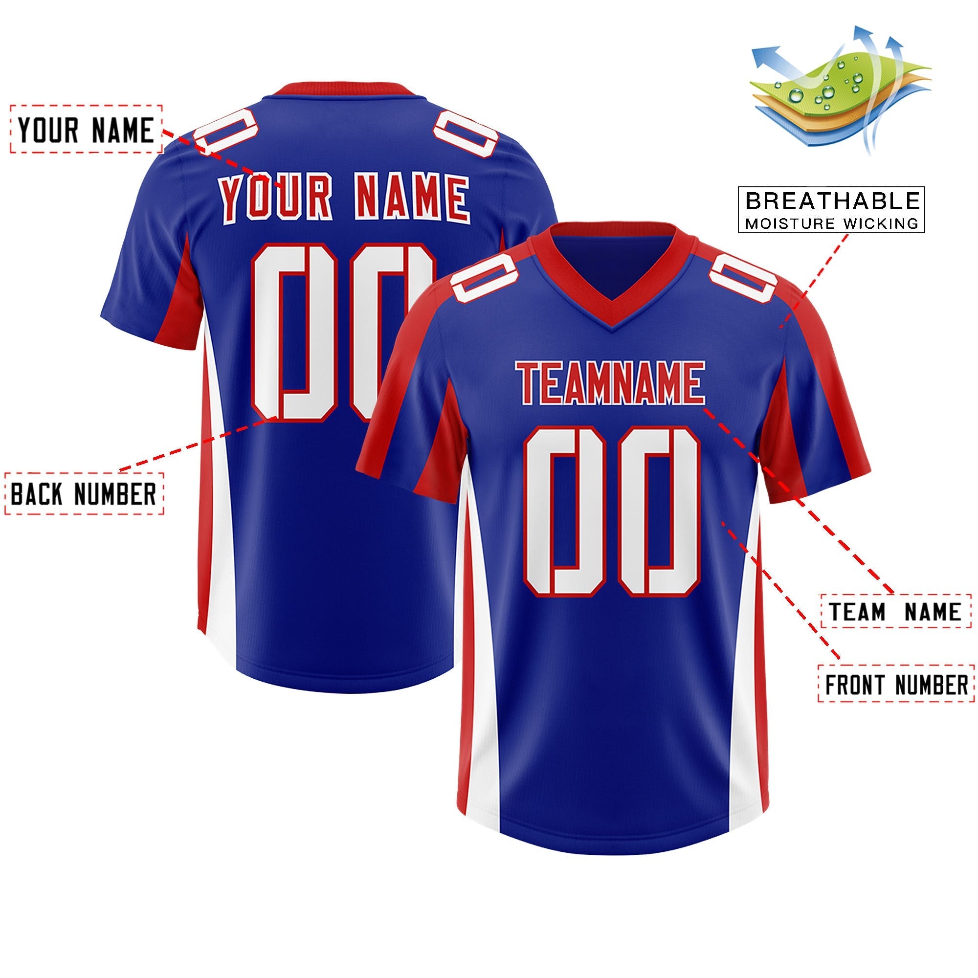 Custom Royal Red Side Stripe Pattern Authentic American Football Jersey