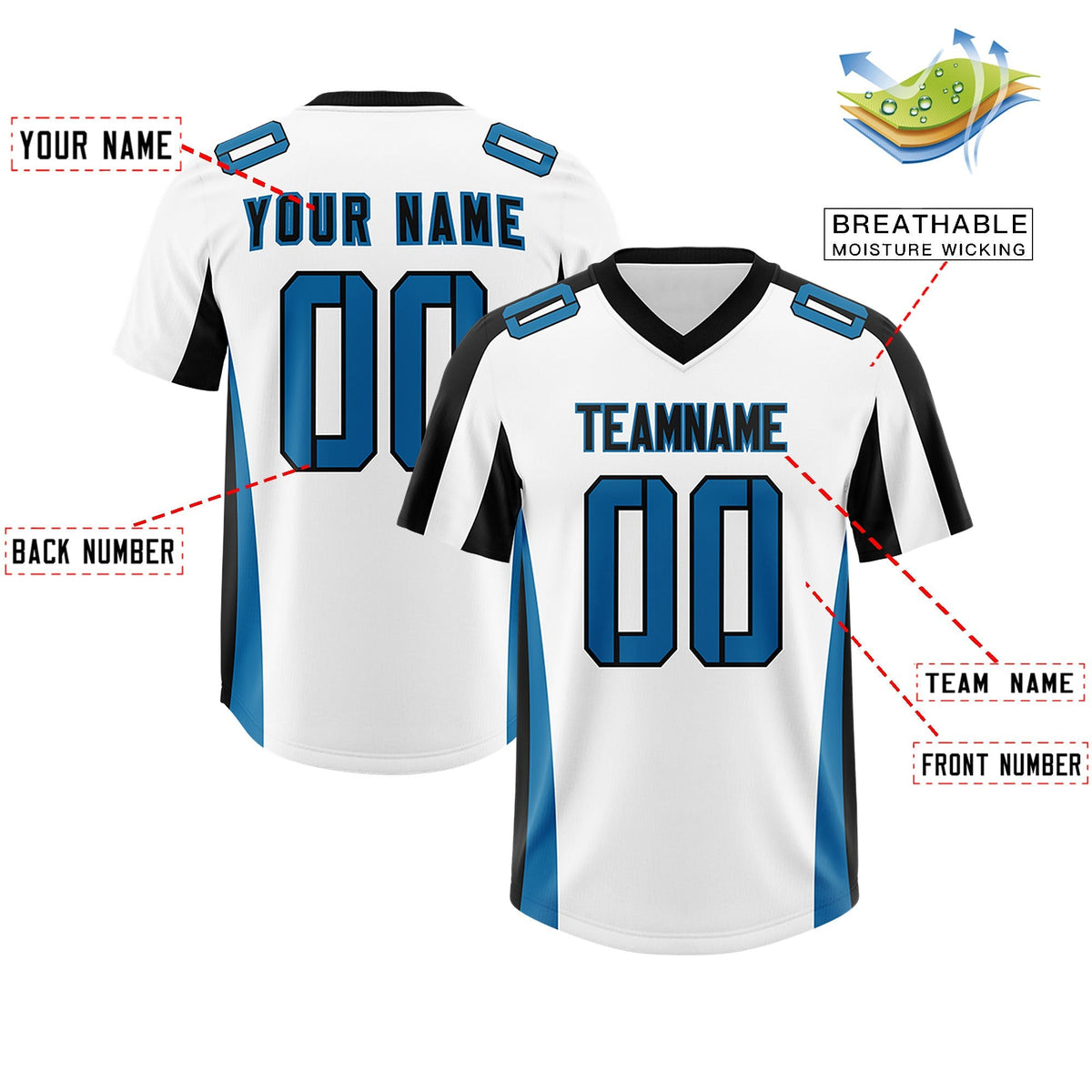 Custom White Black Side Stripe Pattern Authentic American Football Jersey