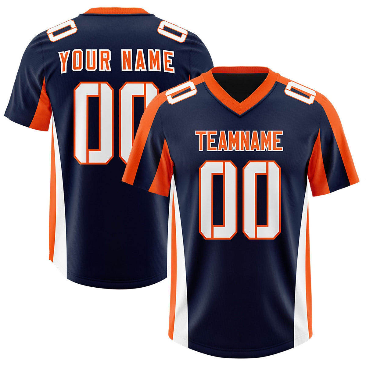 Custom Navy Orange Side Stripe Pattern Authentic American Football Jersey
