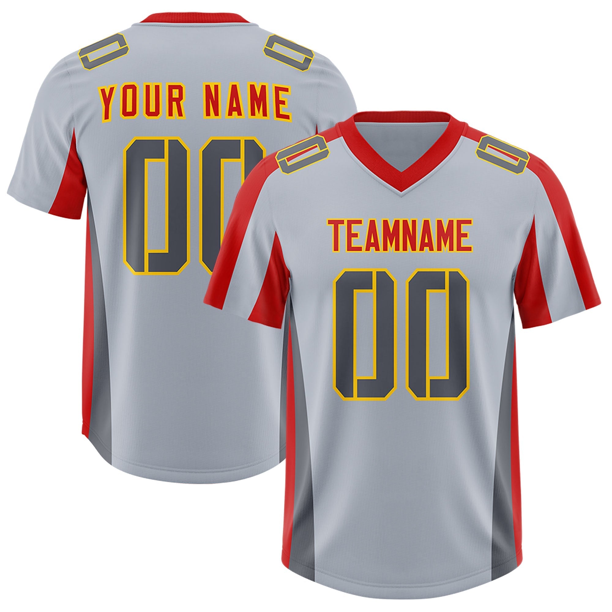 Custom Silver Red Side Stripe Pattern Authentic American Football Jersey