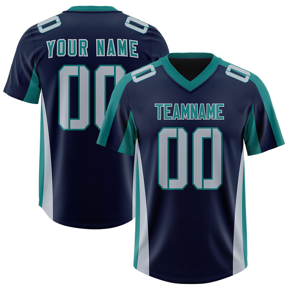 Custom Navy Aqua Side Stripe Pattern Authentic American Football Jersey
