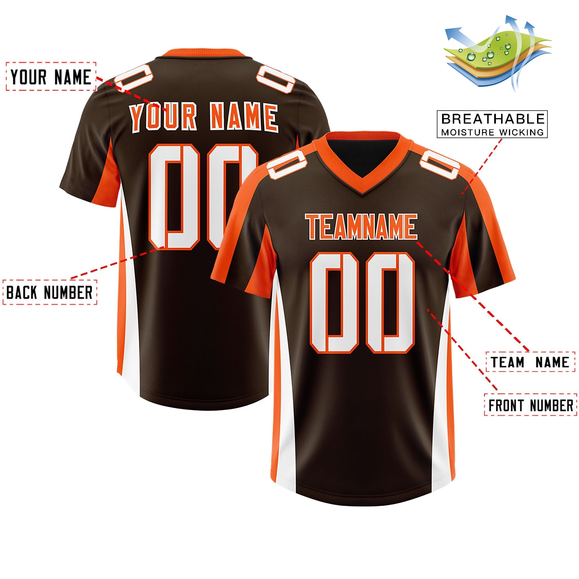 Custom Brown Orange Side Stripe Pattern Authentic American Football Jersey