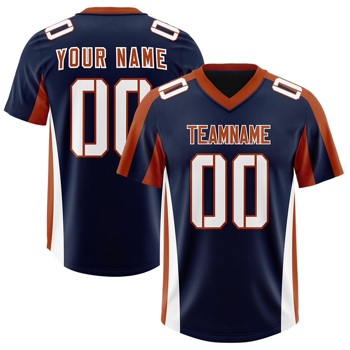 Custom Navy Texas Orange Side Stripe Pattern Authentic American Football Jersey