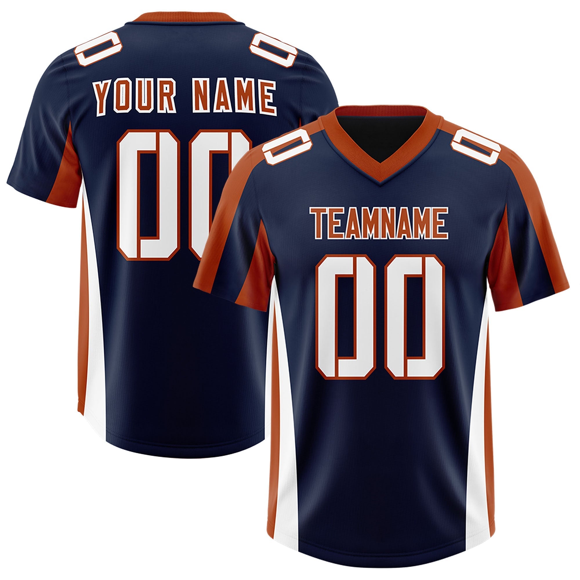 Custom Navy Texas Orange Side Stripe Pattern Authentic American Football Jersey