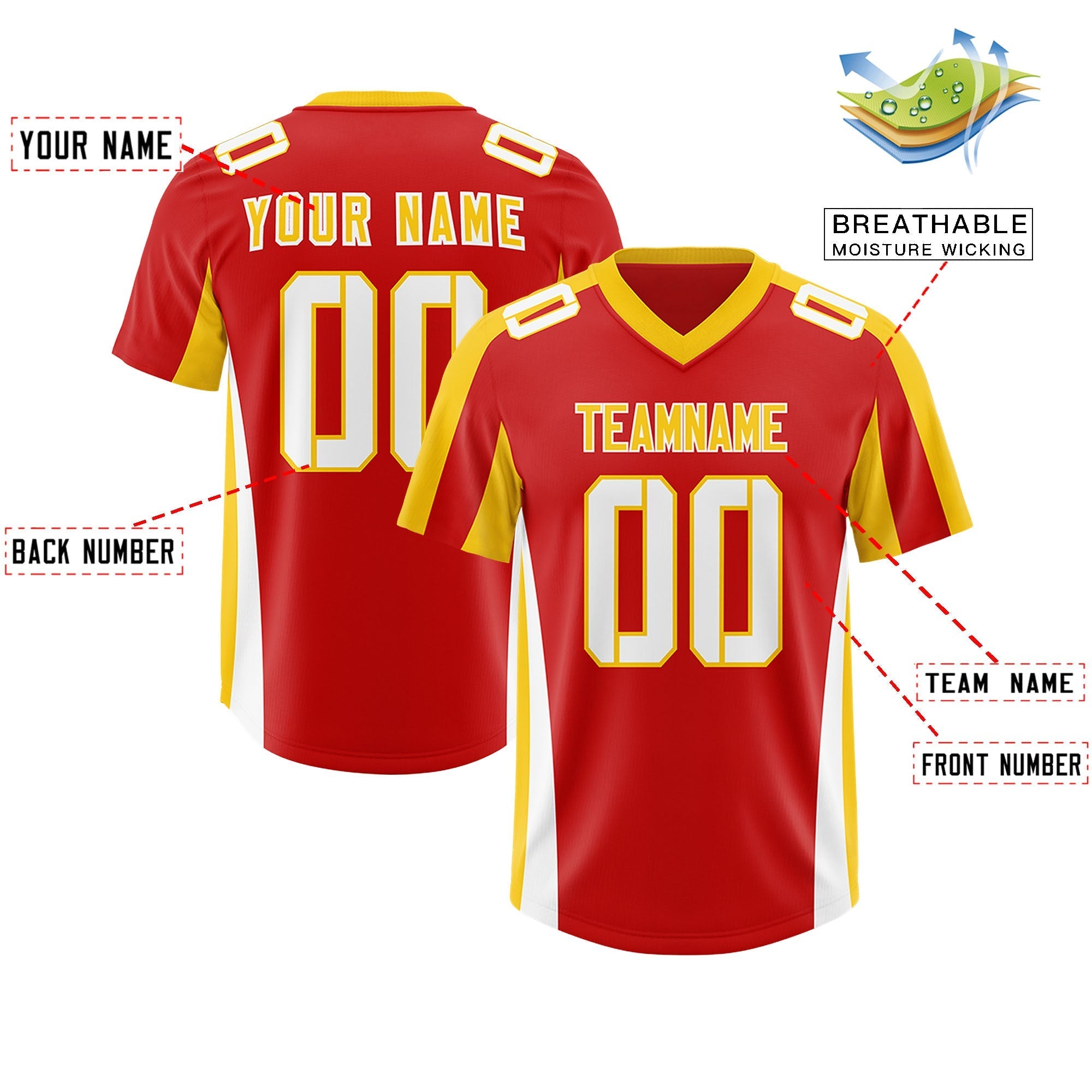 Custom Red Gold Side Stripe Pattern Authentic American Football Jersey