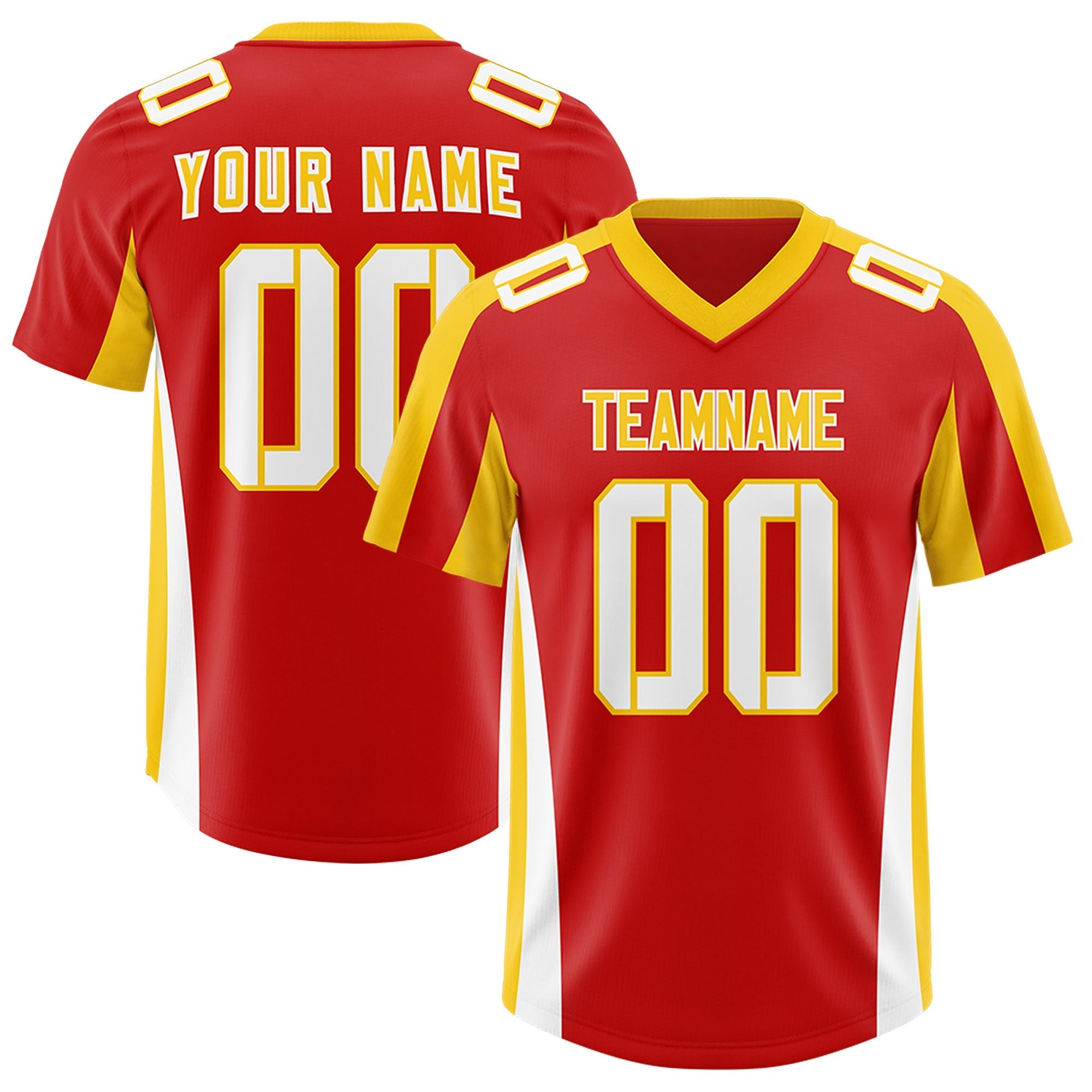 Custom Red Gold Side Stripe Pattern Authentic American Football Jersey