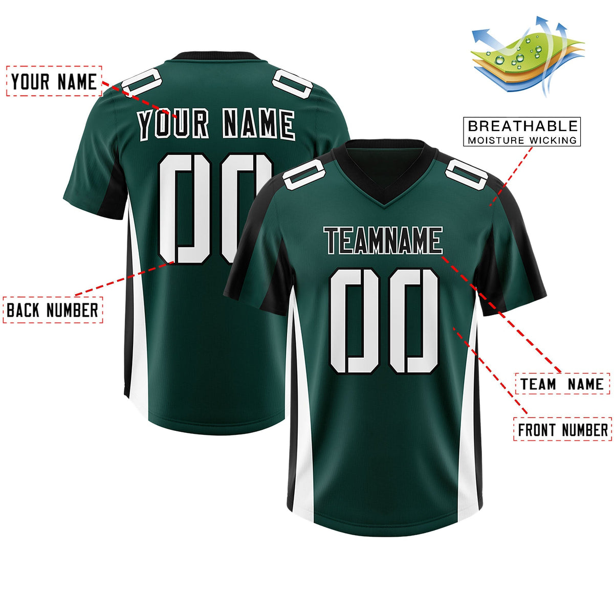 Custom Midnight Green Black Side Stripe Pattern Authentic American Football Jersey