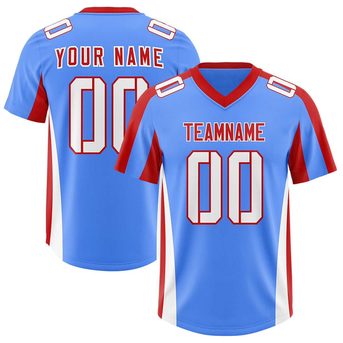 Custom Powder Blue Red Side Stripe Pattern Authentic American Football Jersey