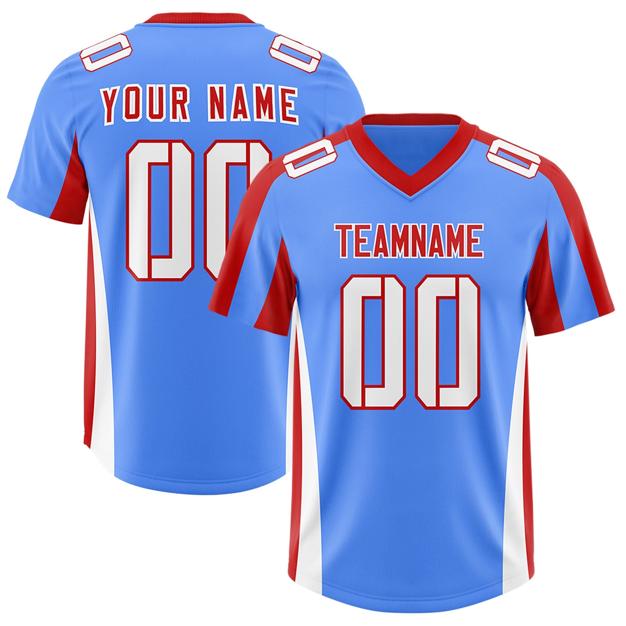 Custom Powder Blue Red Side Stripe Pattern Authentic American Football Jersey
