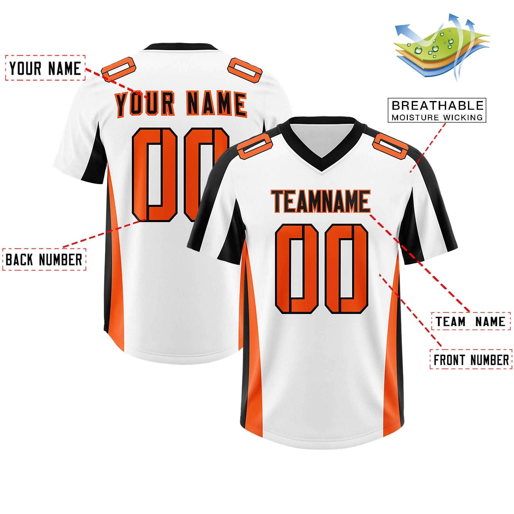 Custom White Black Side Stripe Pattern Authentic American Football Jersey