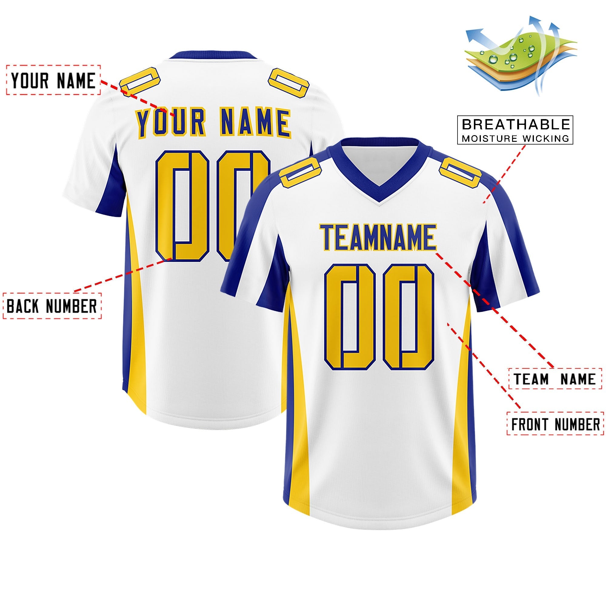 Custom White Royal Side Stripe Pattern Authentic American Football Jersey