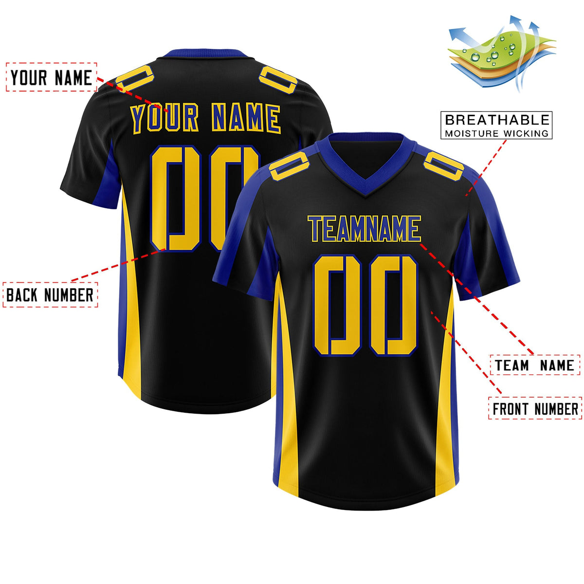 Custom Black Royal Side Stripe Pattern Authentic American Football Jersey