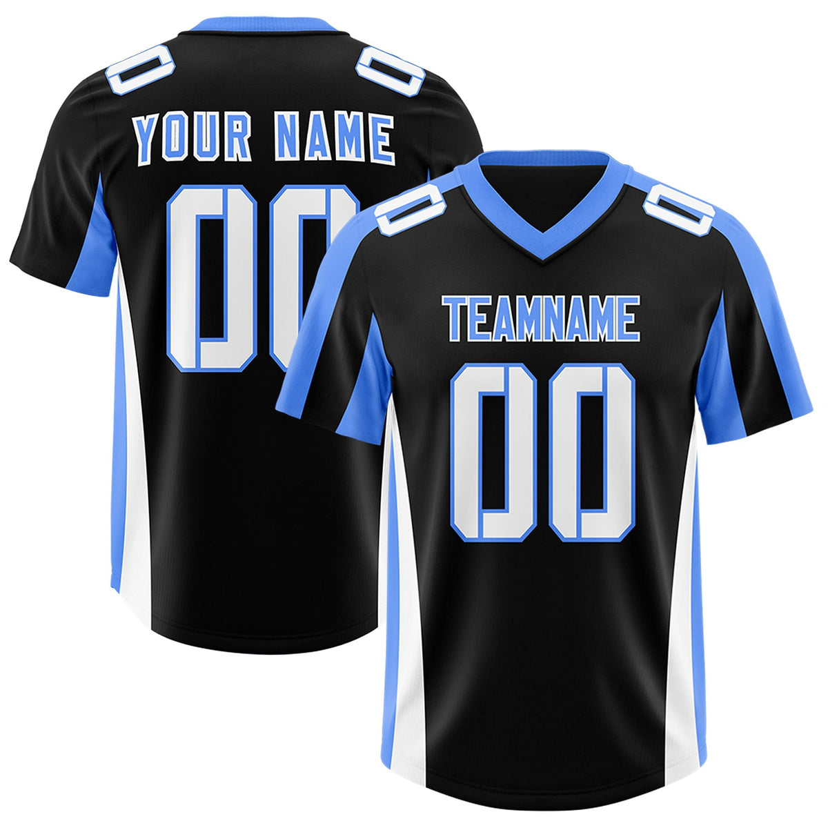 Custom Black Powder Blue Side Stripe Pattern Authentic American Football Jersey