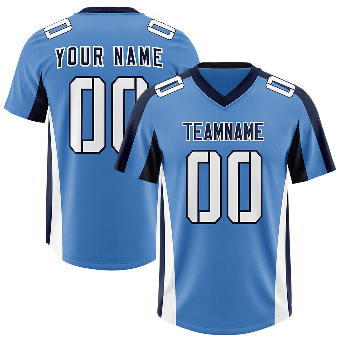 Custom Powder Blue Navy Side Stripe Pattern Authentic American Football Jersey