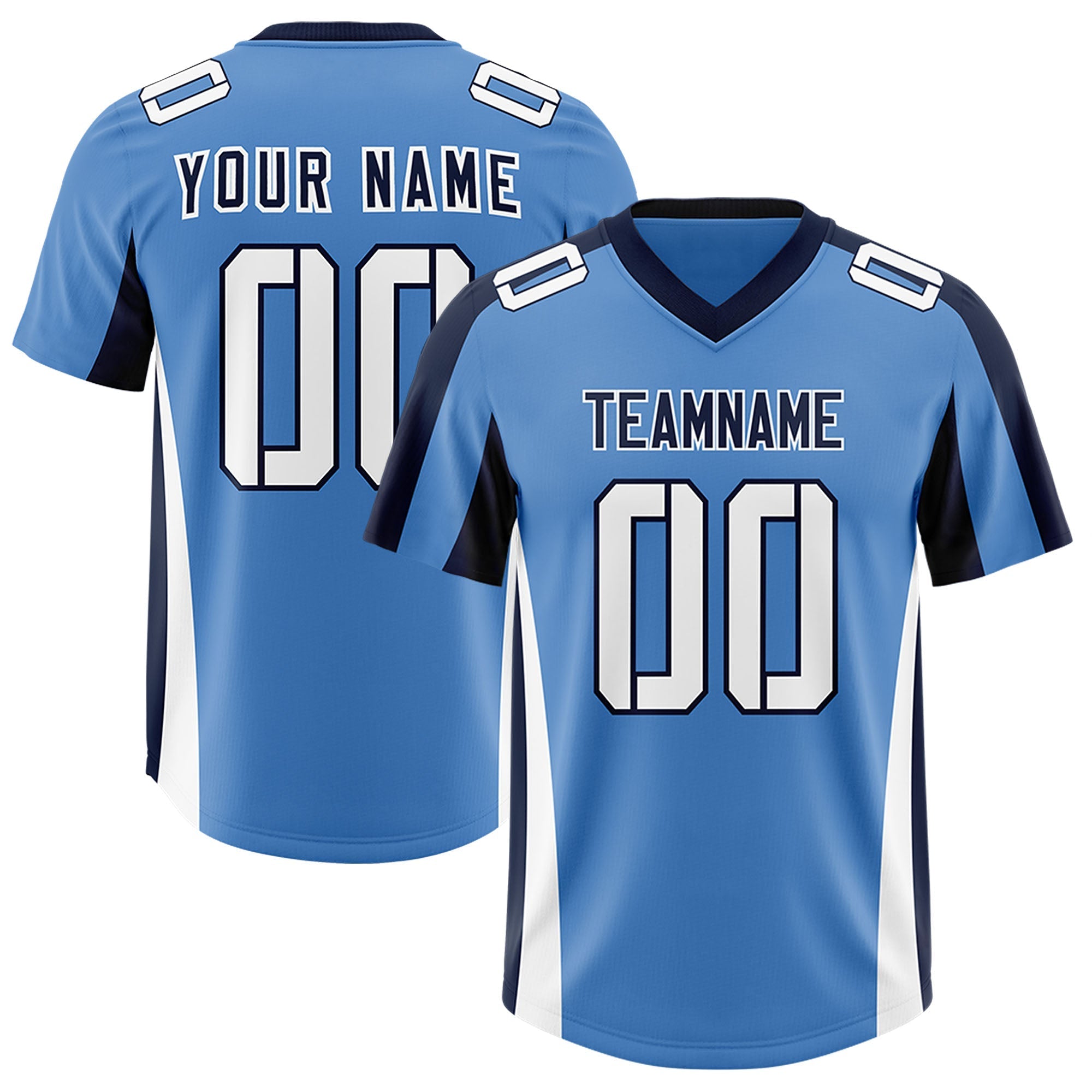 Custom Powder Blue Navy Side Stripe Pattern Authentic American Football Jersey