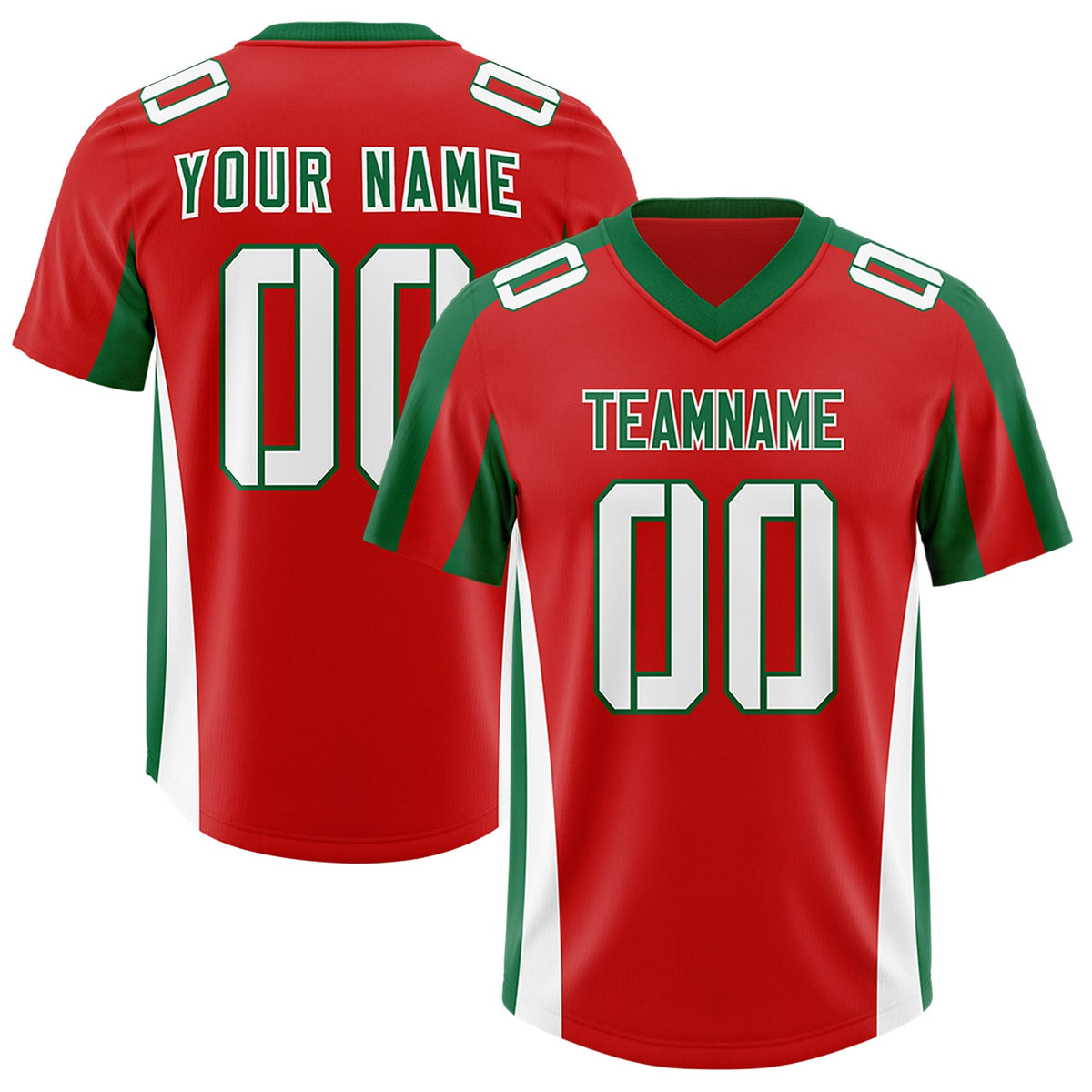 Custom Red Kelly Green Side Stripe Pattern Authentic American Football Jersey