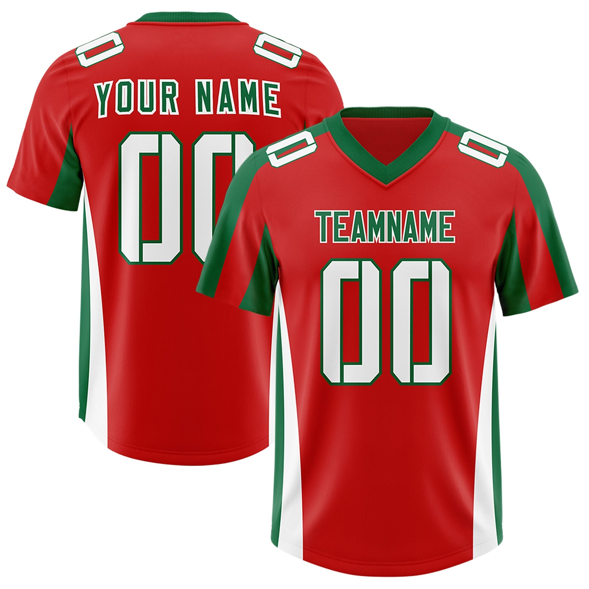 Custom Red Kelly Green Side Stripe Pattern Authentic American Football Jersey