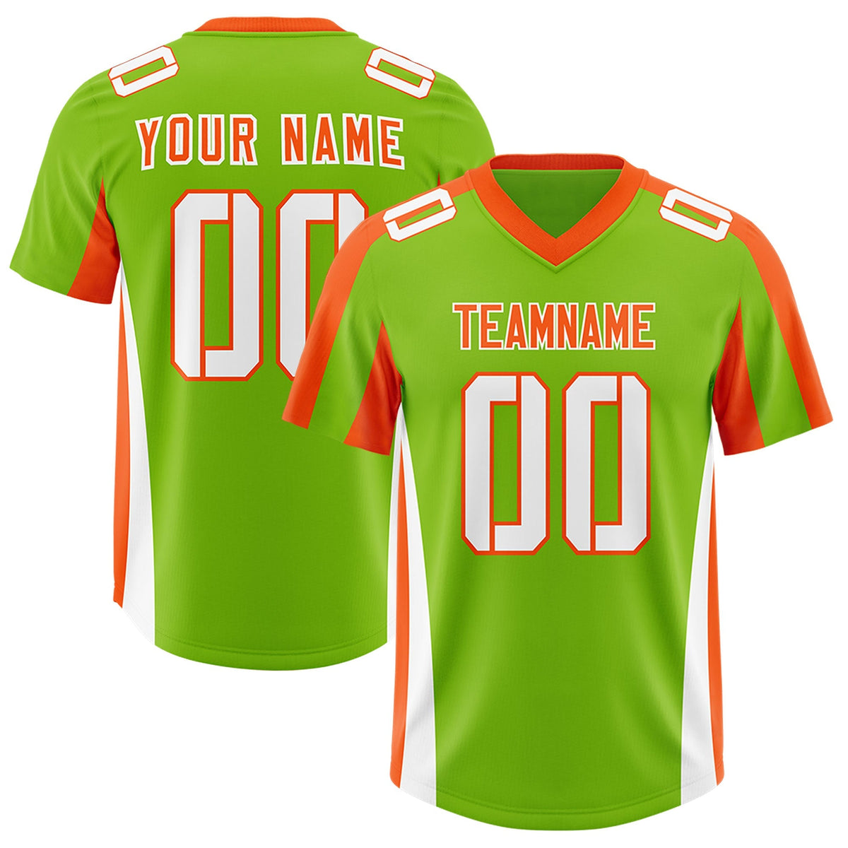 Custom Neon Green Orange Side Stripe Pattern Authentic American Football Jersey