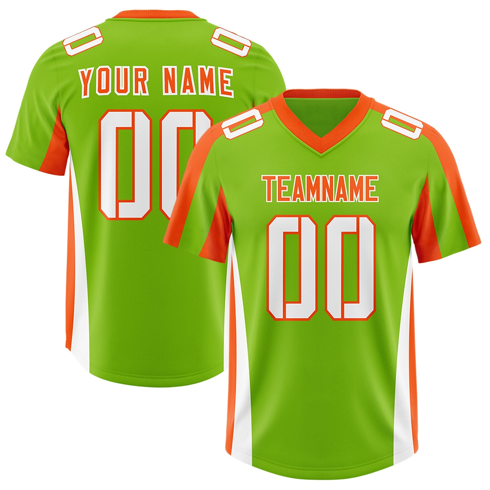 Custom Neon Green Orange Side Stripe Pattern Authentic American Football Jersey