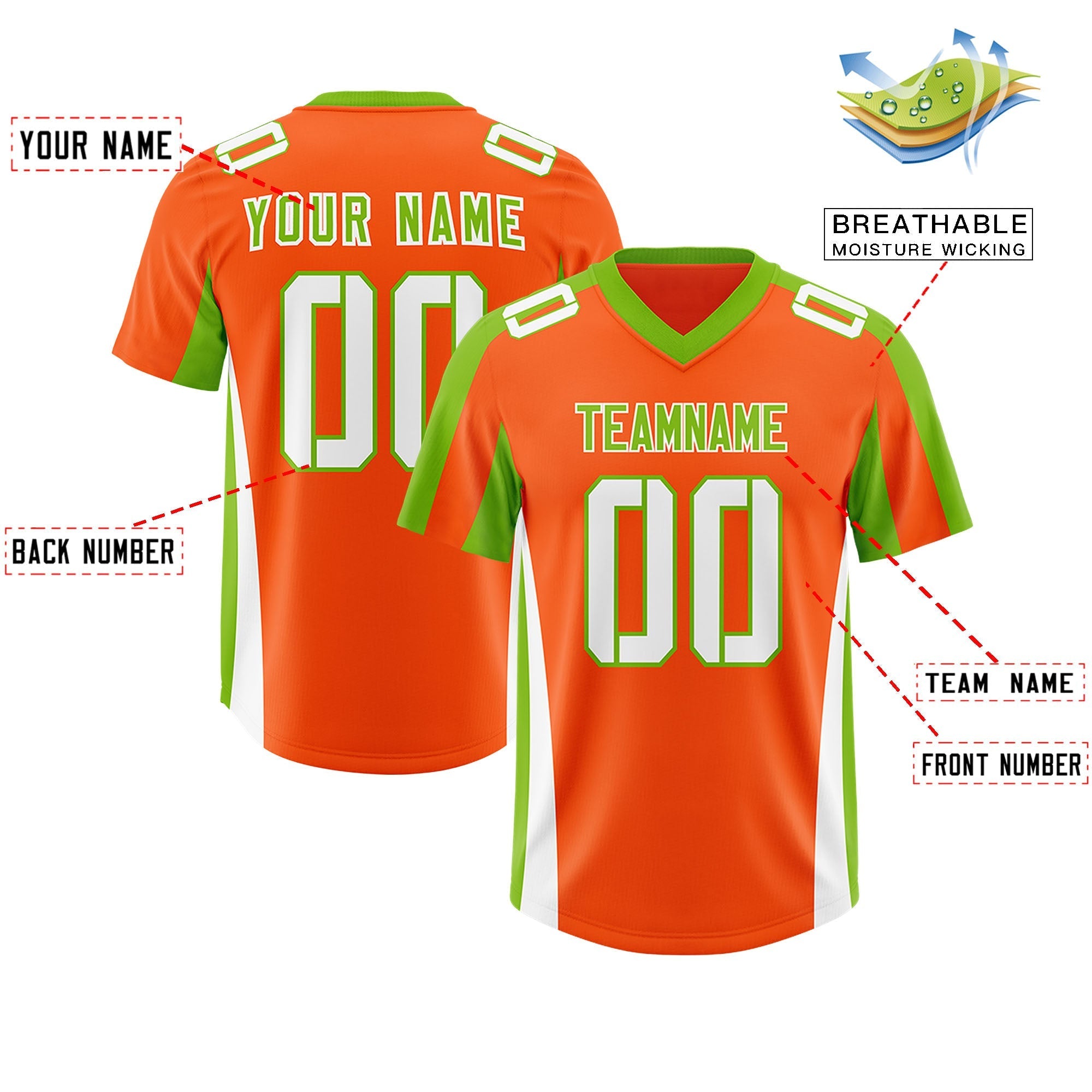 Custom Orange Neon Green Side Stripe Pattern Authentic American Football Jersey