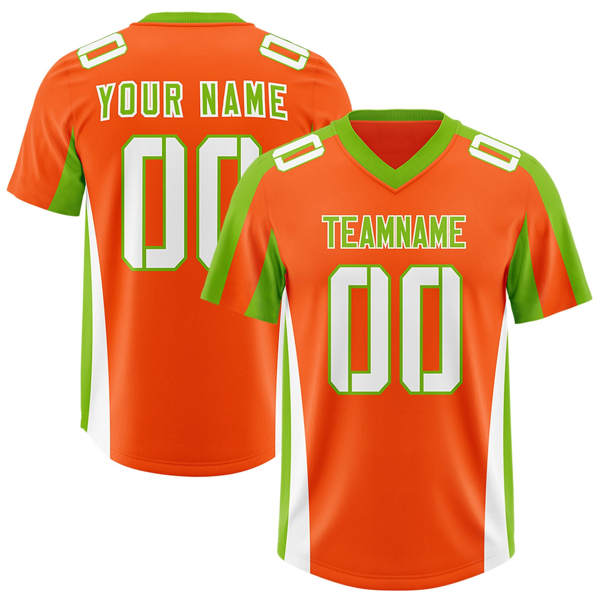 Custom Orange Neon Green Side Stripe Pattern Authentic American Football Jersey