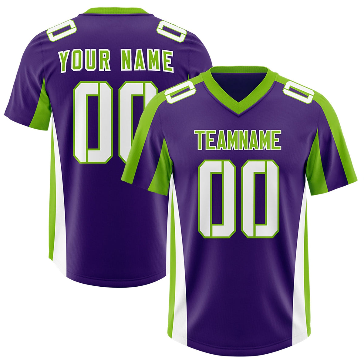 Custom Purple Neon Green Side Stripe Pattern Authentic American Football Jersey