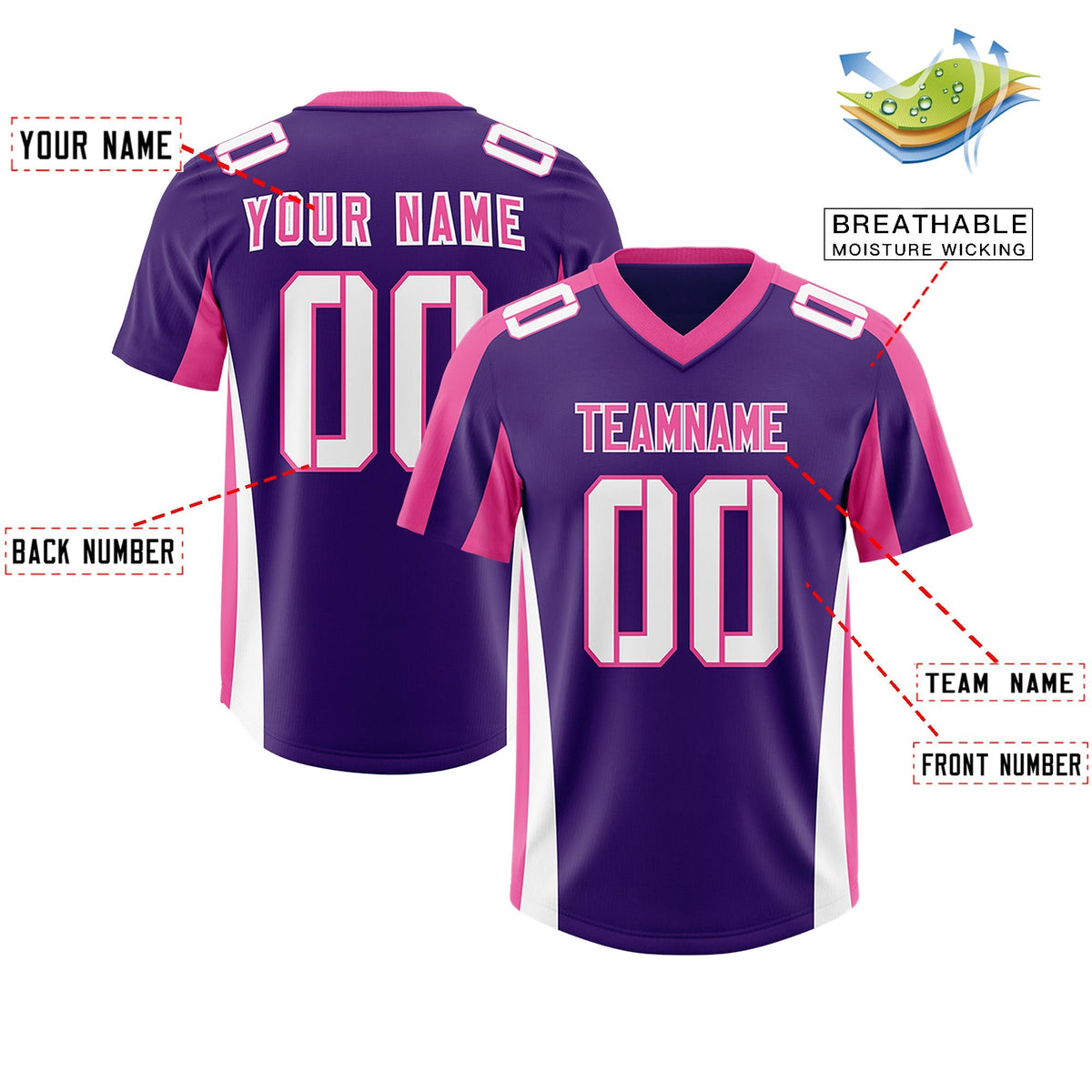 Custom Purple Pink Side Stripe Pattern Authentic American Football Jersey