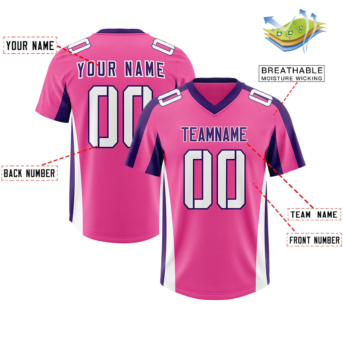 Custom Pink Purple Side Stripe Pattern Authentic American Football Jersey