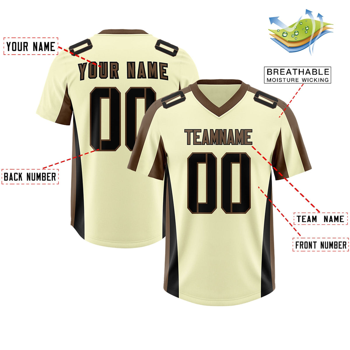 Custom Cream Light Brown Side Stripe Pattern Authentic American Football Jersey