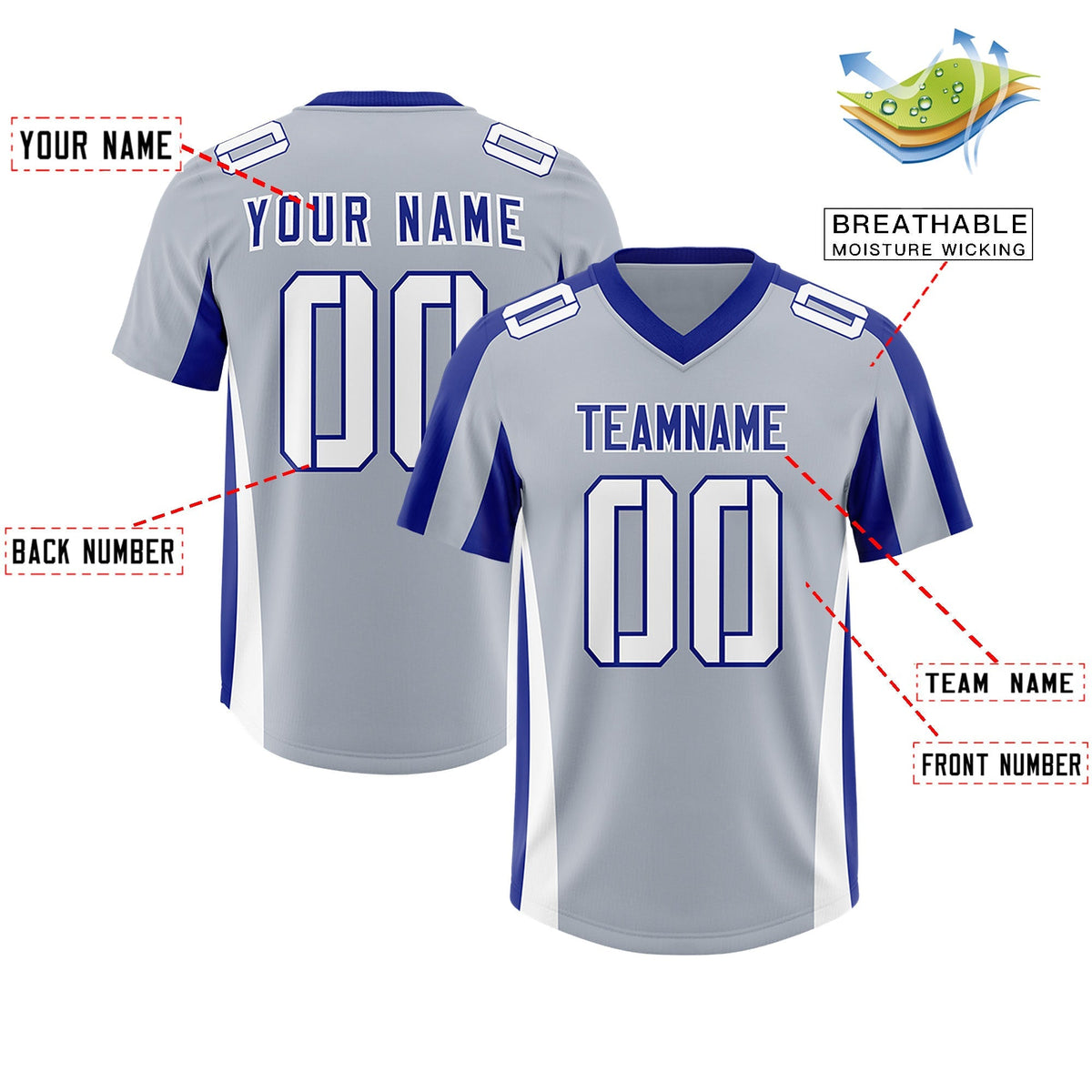 Custom Silver Royal Side Stripe Pattern Authentic American Football Jersey