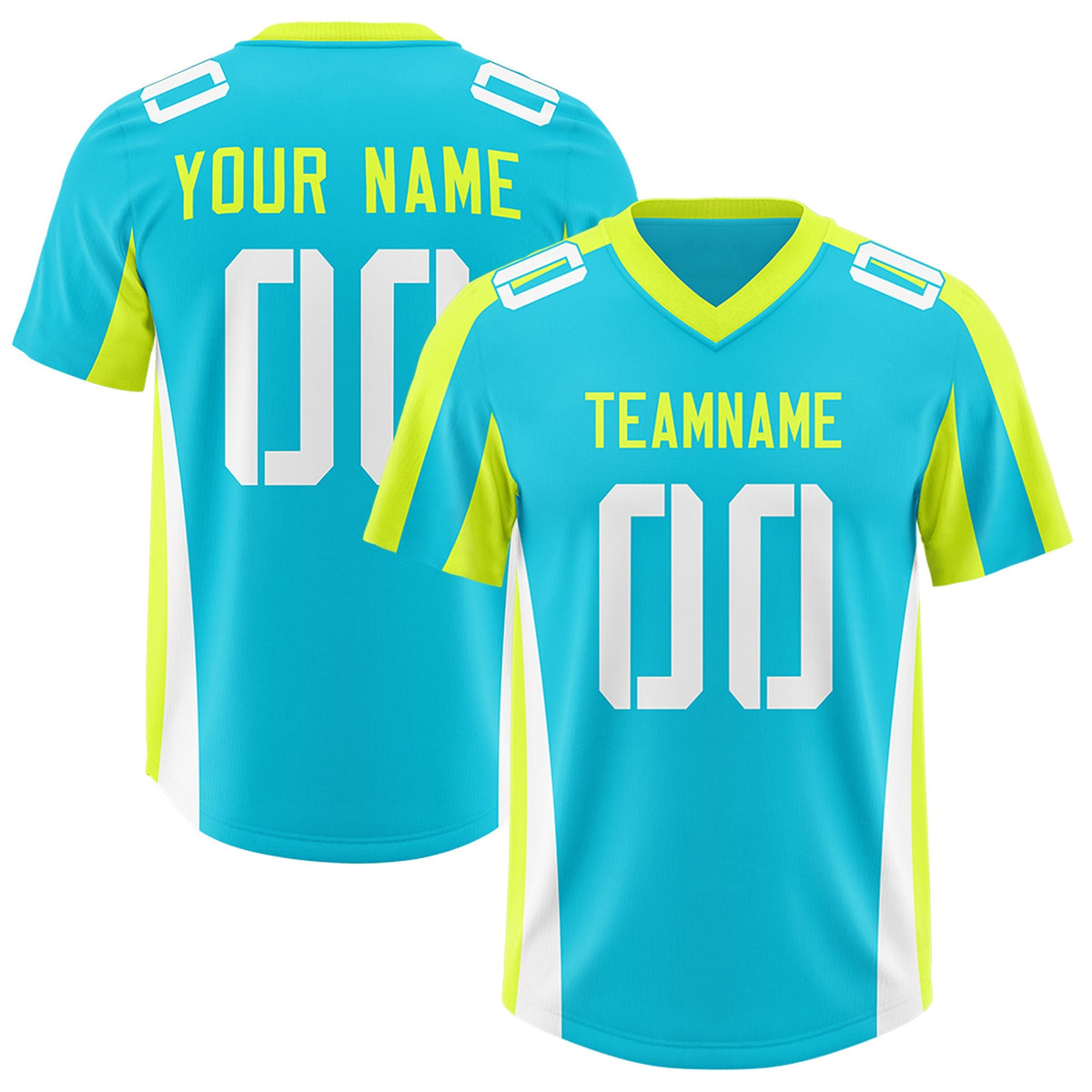 Custom Sky Blue Fluorescent Green Side Stripe Pattern Authentic American Football Jersey