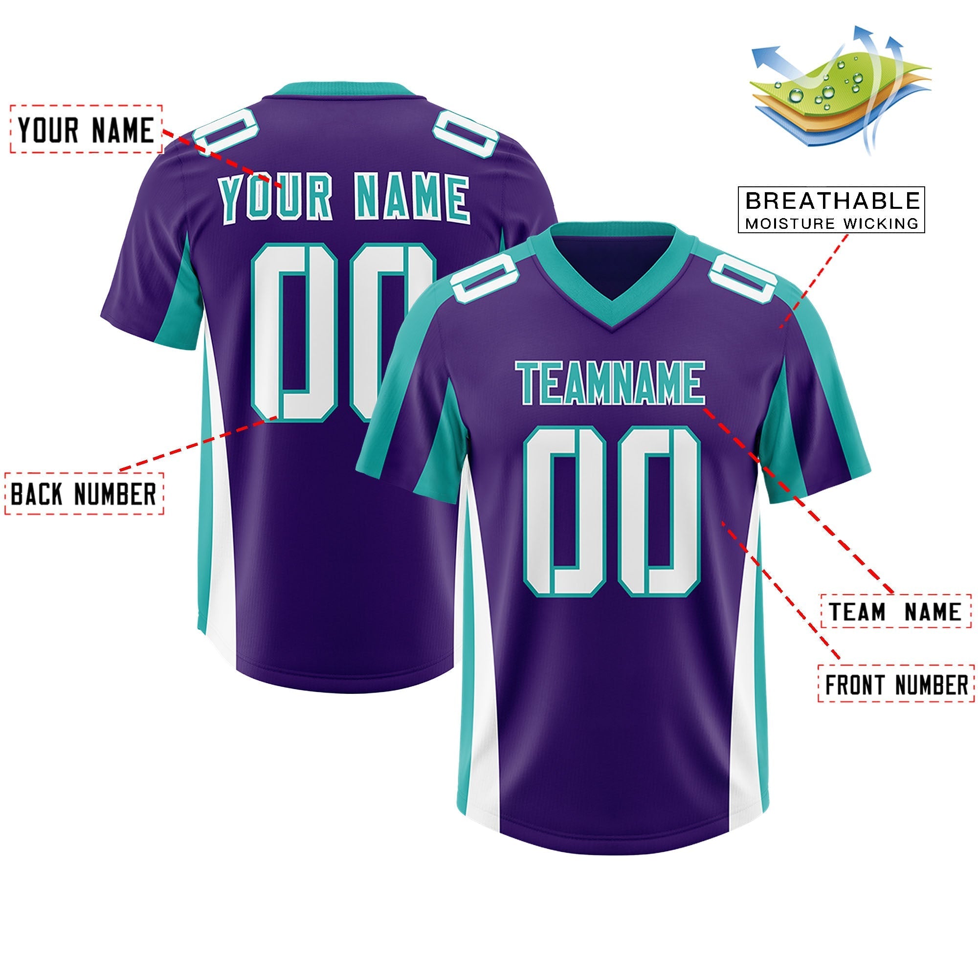 Custom Purple Aqua Side Stripe Pattern Authentic American Football Jersey