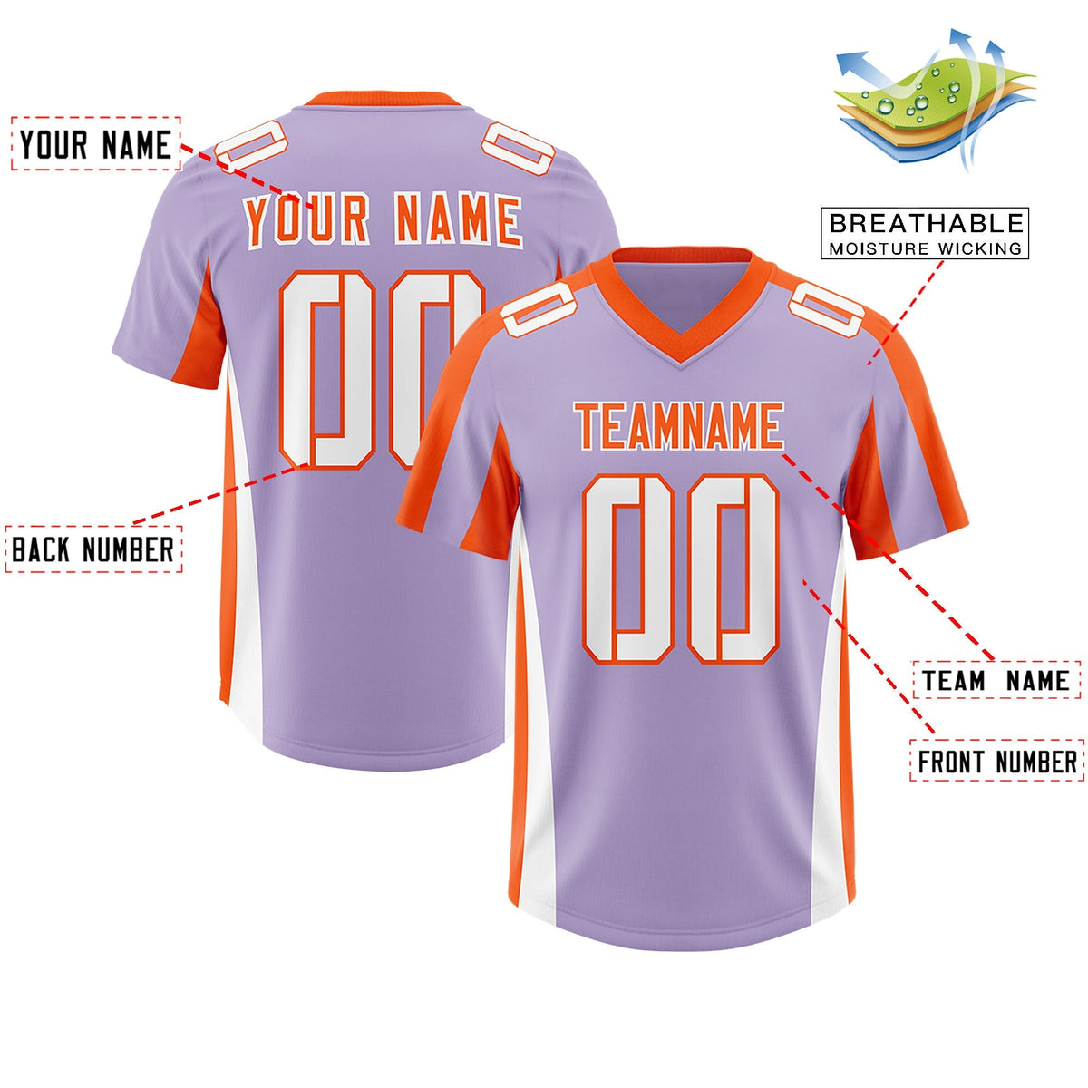 Custom Light Purple Orange Side Stripe Pattern Authentic American Football Jersey