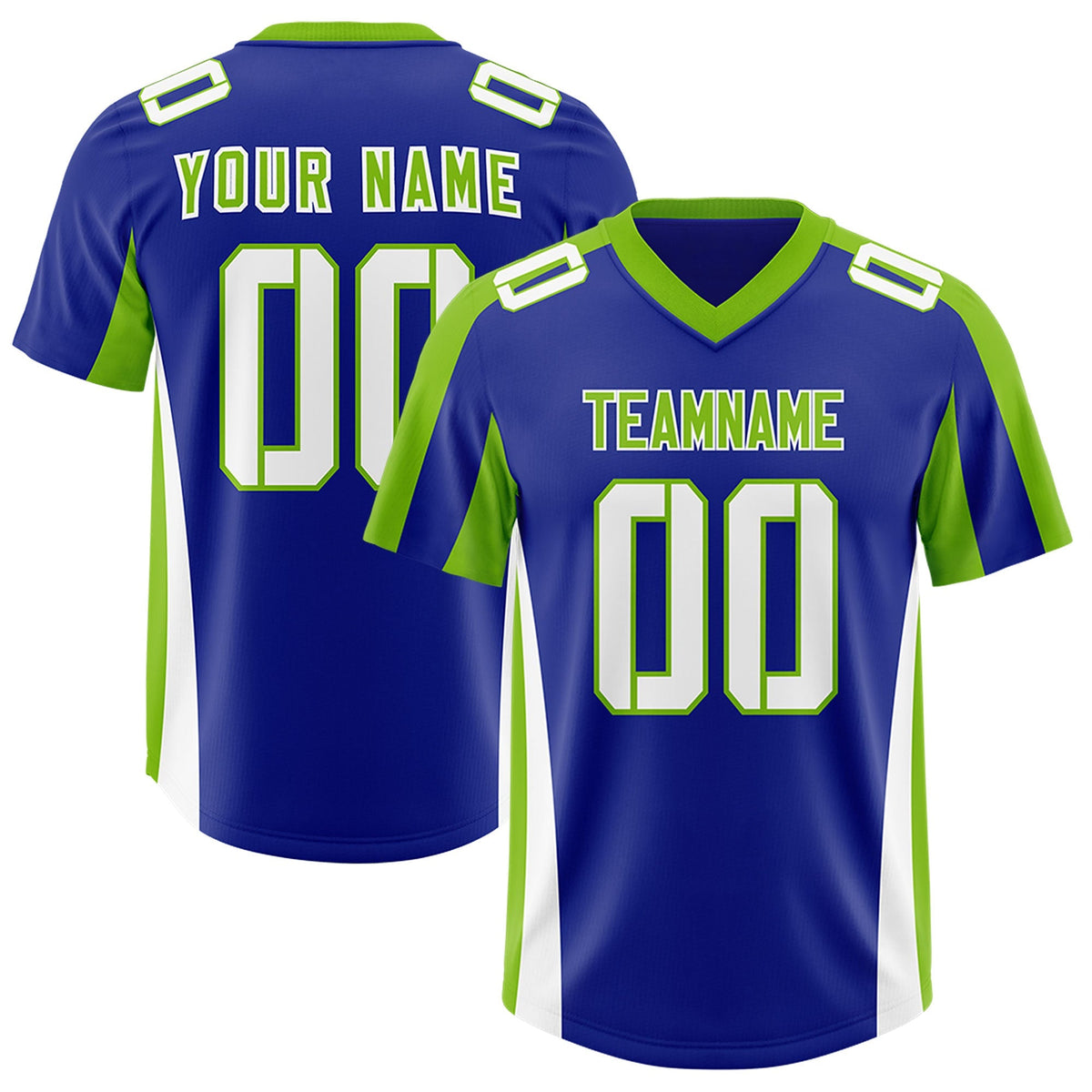 Custom Royal Neon Green Side Stripe Pattern Authentic American Football Jersey