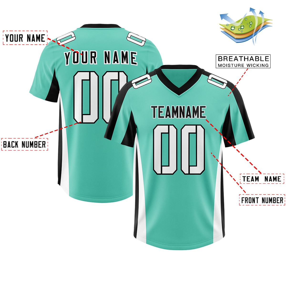 Custom Bright Green Black Side Stripe Pattern Authentic American Football Jersey