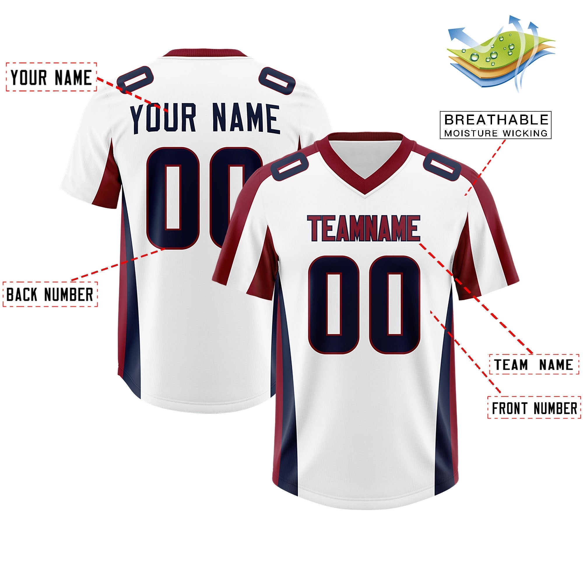 Custom White Crimson Side Stripe Pattern Authentic American Football Jersey