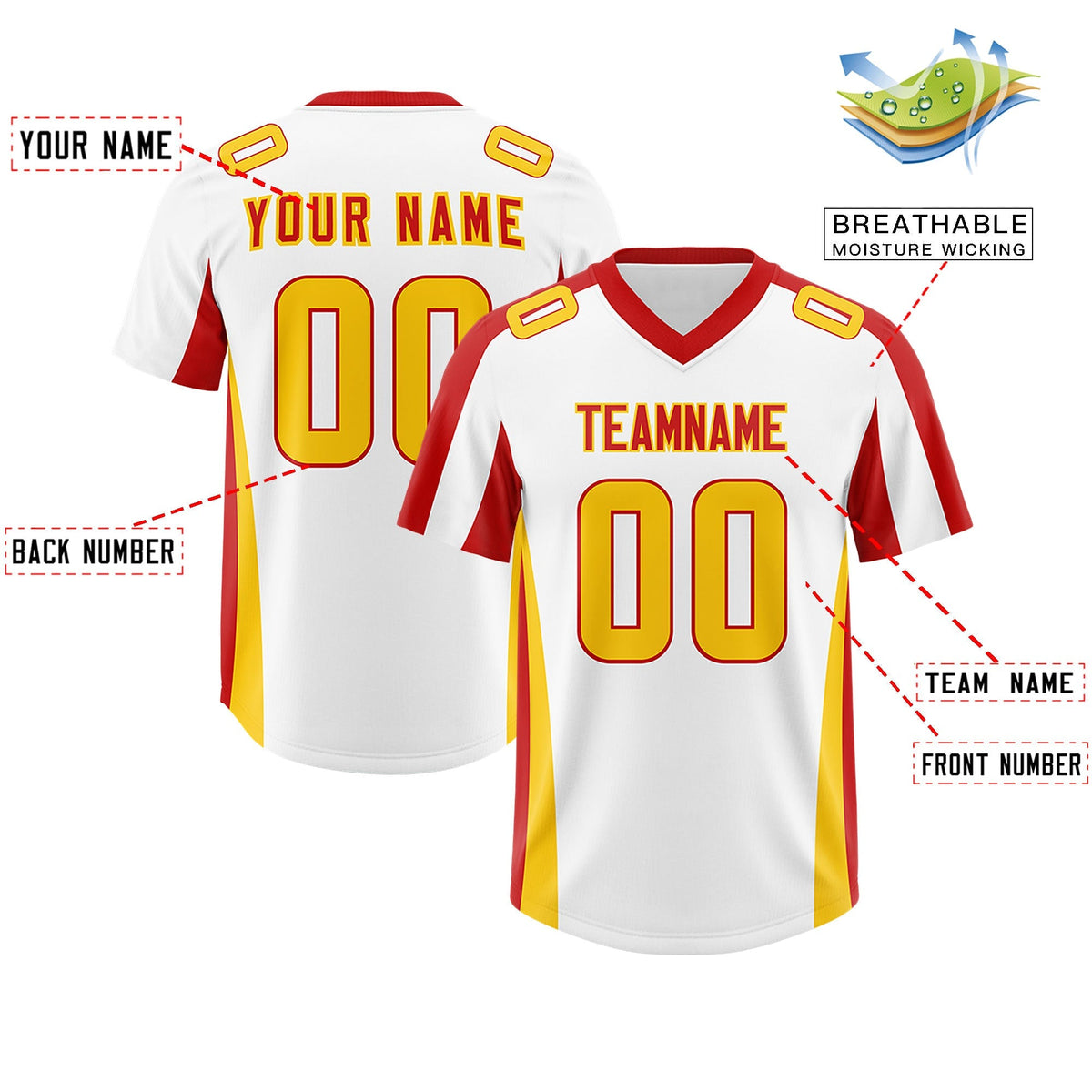 Custom White Red Side Stripe Pattern Authentic American Football Jersey